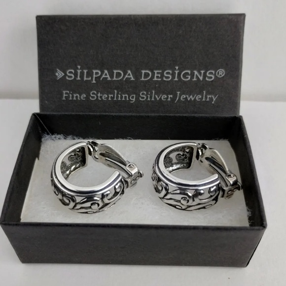 Silpada CLIP-ON Vintage RARE Sterling Silver Filigree Scroll Hoop Earrings - Picture 9 of 10